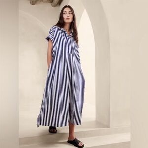 BANANA REPUBLIC Blue and White Stripe RHYAH POPLIN MAXI DRESS - SIZE M/L